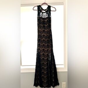 Formal Black Lace Floor Length Dress - M